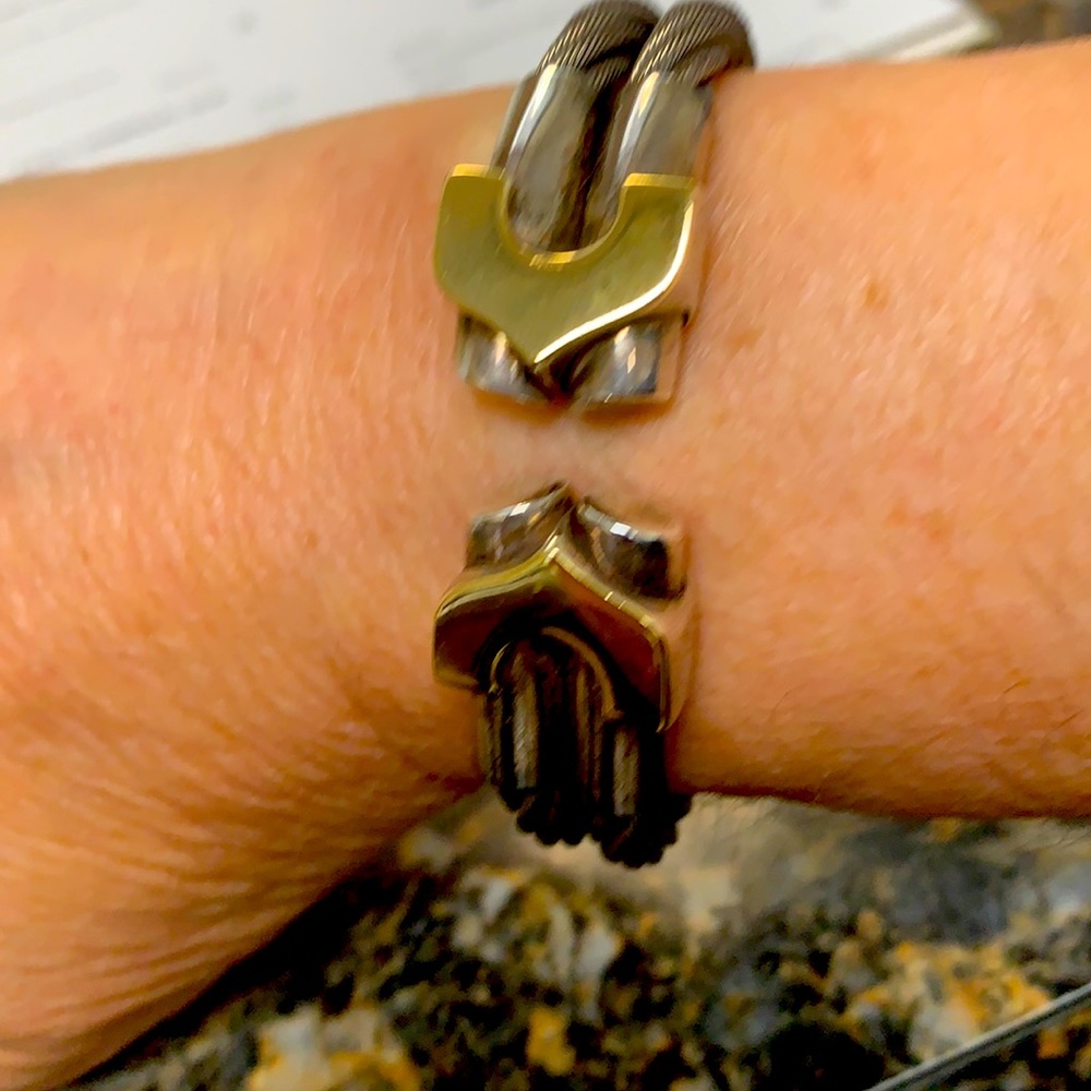 Steel cable sterling and 18kt gold bracelet